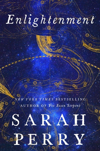 Book cover titled "Enlightenment" by Sarah Perry, featuring a starry blue background with golden celestial designs.