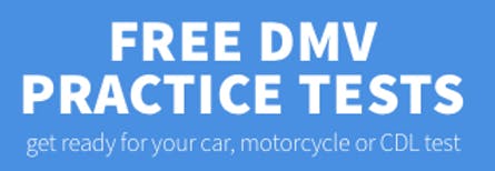 An ad offering free DMV practice tests for car, motorcycle, and CDL licenses.