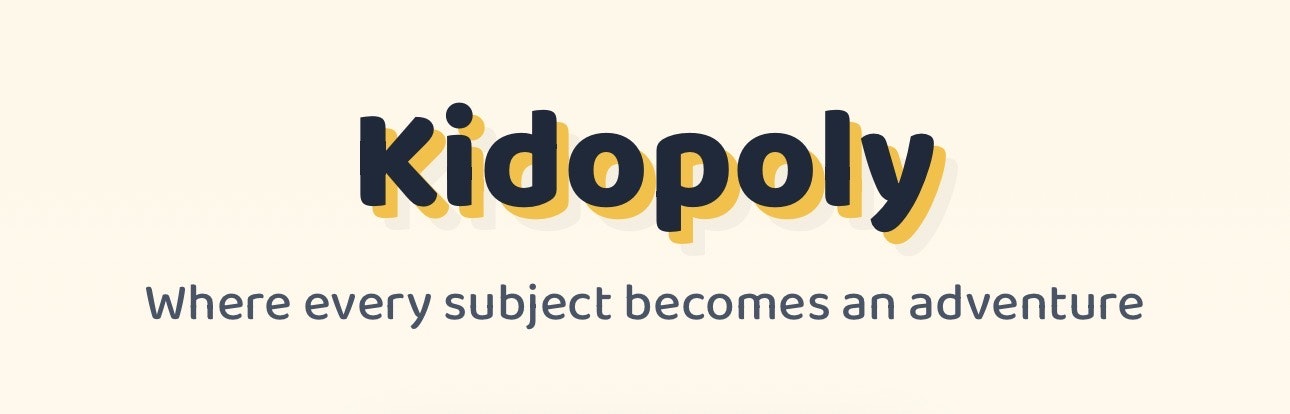 The image features the name "Kidopoly" and the tagline "Where every subject becomes an adventure."