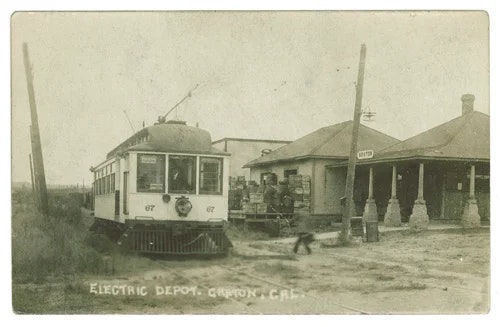 Historic picture with cable car and houses
