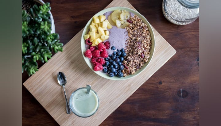 May contain: bowl, spoon, cutlery, food, brunch, and cereal bowl
