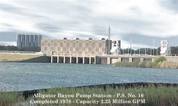 Alligator Bayou Pump Station, completed 1978, with a capacity of 2.25 million GPM.