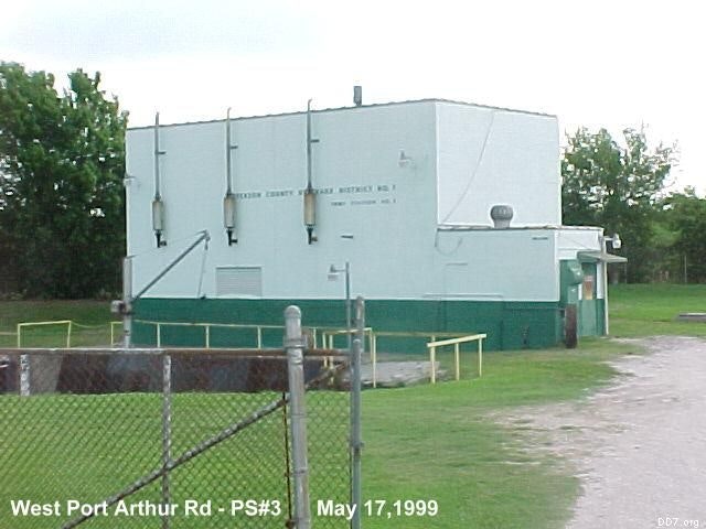A utility building labeled "West Port Arthur Rd - PS#3" with a fenced area, dated May 17, 1999.