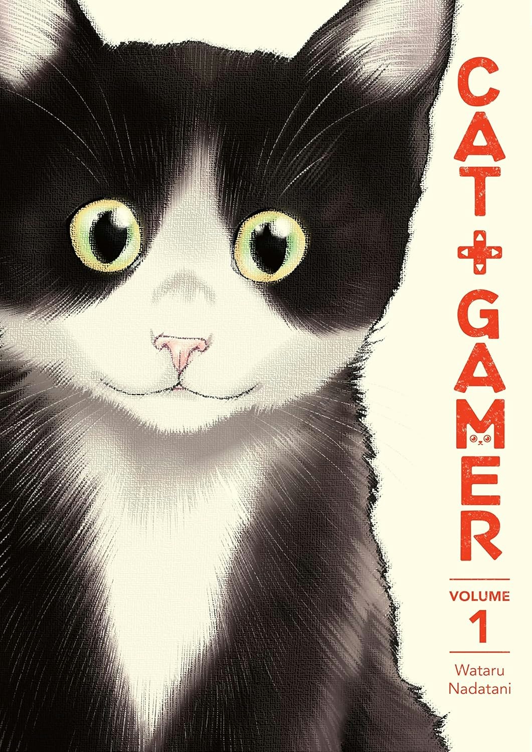A close-up of a black-and-white cat's face with "CAT + GAMER VOL 1" text on the right.