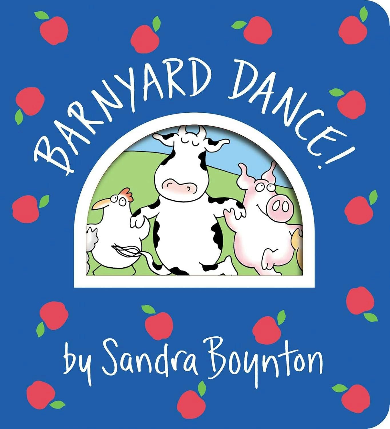 Cover of "Barnyard Dance!" by Sandra Boynton, featuring a cow, pig, and chicken dancing.