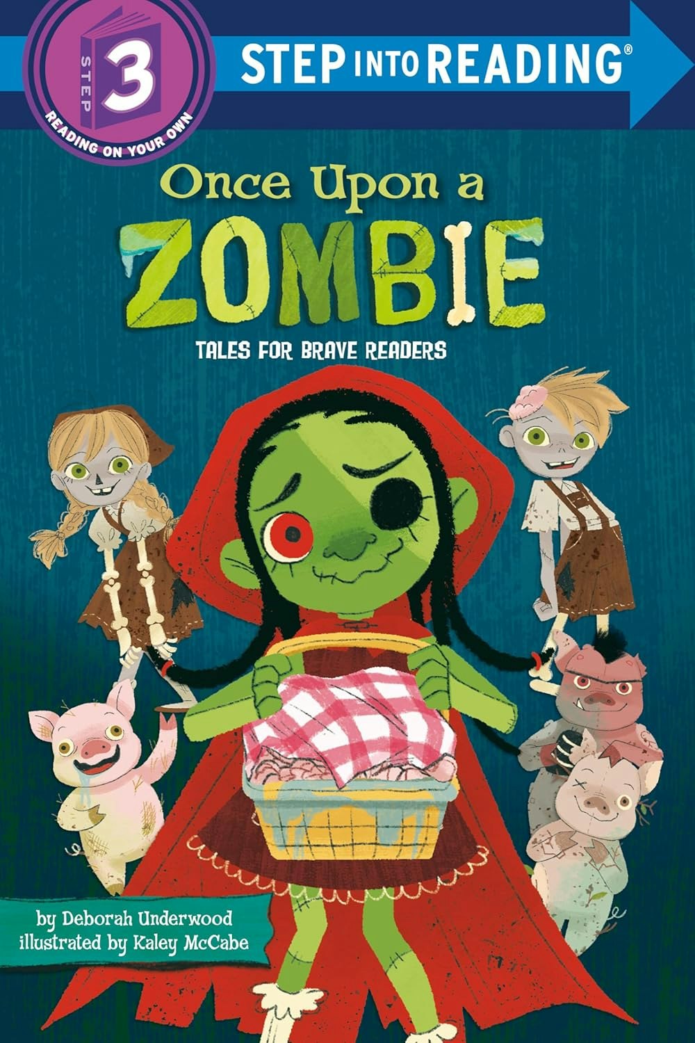 Children's book cover: "Once Upon a Zombie," featuring cartoon zombies and animals. Step into Reading, Level 3.
