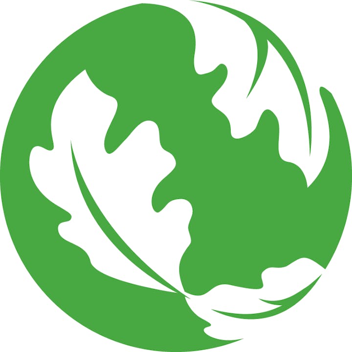 Green abstract globe with leaf-like shapes.