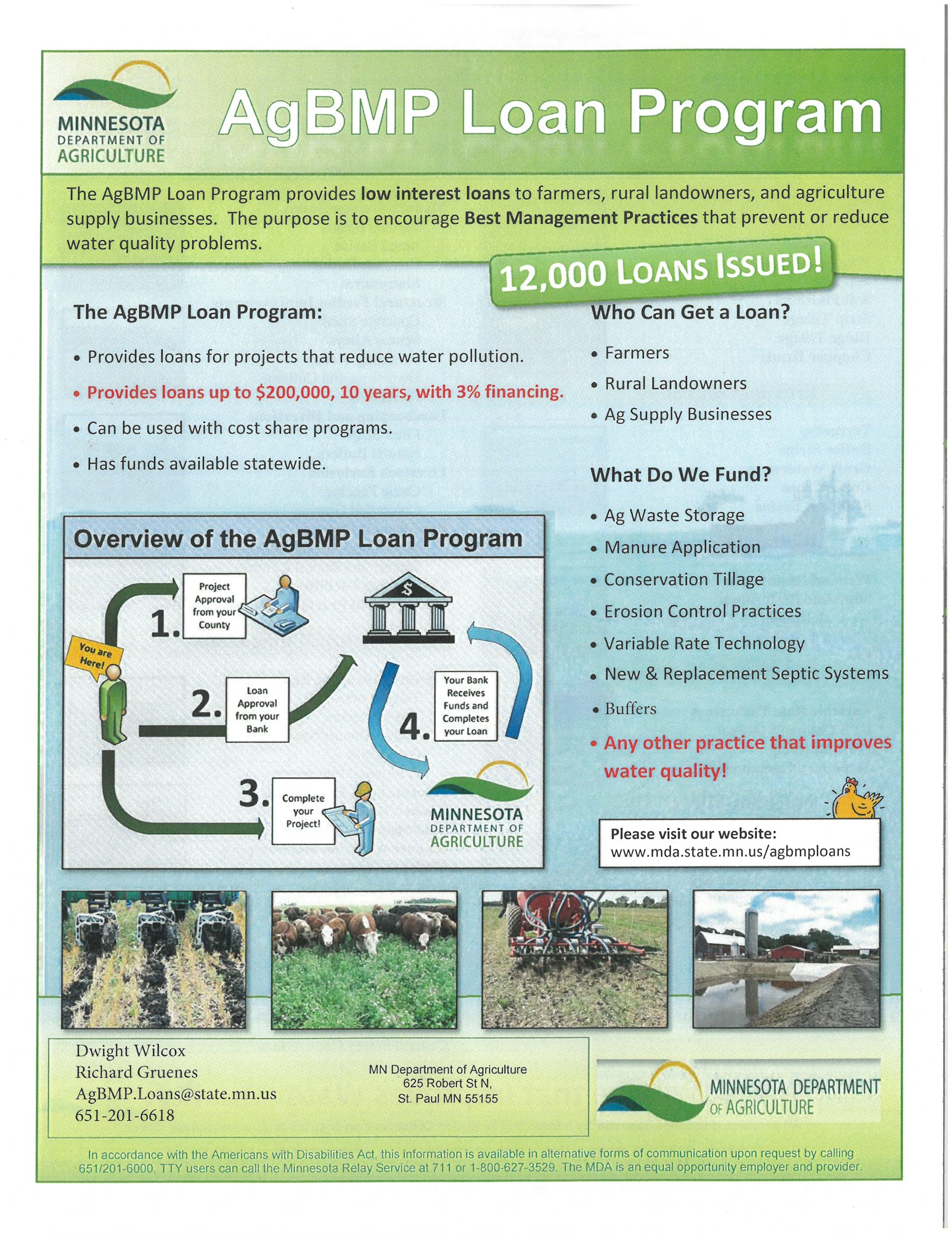 AgBMP Loan Program offers low-interest loans for water pollution reduction projects; available to farmers and rural landowners in Minnesota.