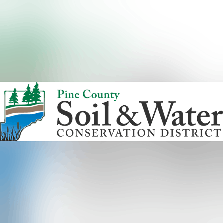 Logo for Pine County Soil & Water Conservation District, featuring trees and water.