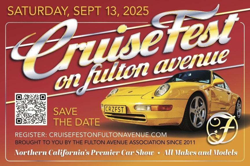 CruiseFest on Fulton Avenue, Sept 13, 2025. Premier car show, all makes/models. Register at cruisefestonfultonavenue.com. Save the date!