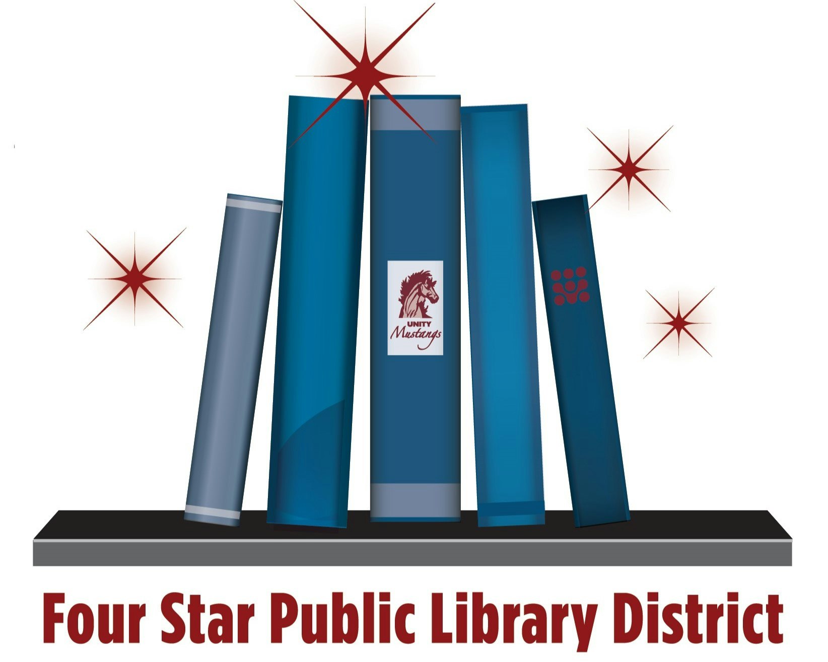 Logo with five books and stars; text: "Four Star Public Library District."