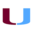 A stylized "U" with the left side in red and the right side in blue.