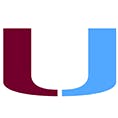 Two stylized interlocking "U" shapes, one red and one blue.