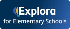 Logo with "Explora for Elementary Schools" on a blue gradient background.