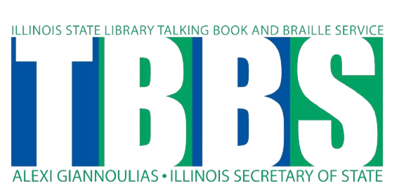 Illinois State Library Talking Book and Braille Service logo with Alexi Giannoulias mentioned.