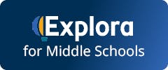 The image shows a logo for "Explora for Middle Schools" on a blue gradient background.