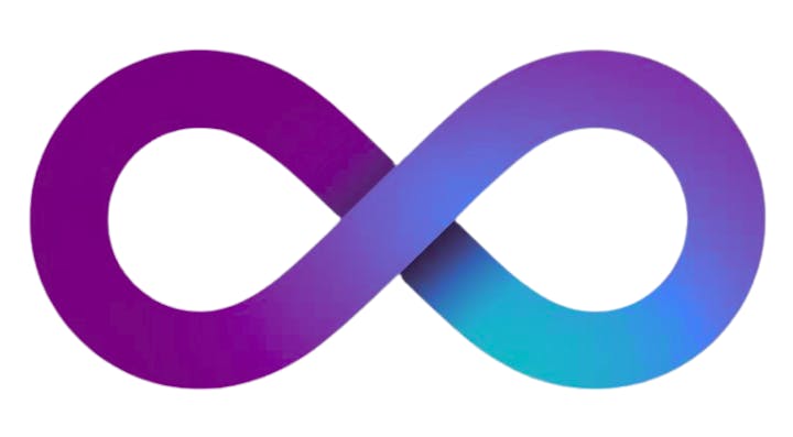 An infinity symbol with a gradient of purple to blue.