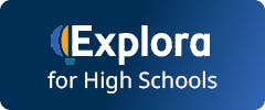 Logo with text: "Explora for High Schools" on a blue gradient background.