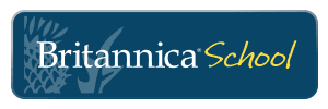 Logo with the text "Britannica School" on a blue background.