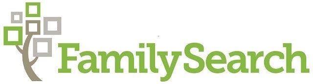 FamilySearch logo with a stylized tree and green text.