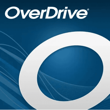 Logo with "OverDrive" text and a large "O" on a blue background with wavy lines.