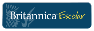 Logo of Britannica Escolar with a blue background.
