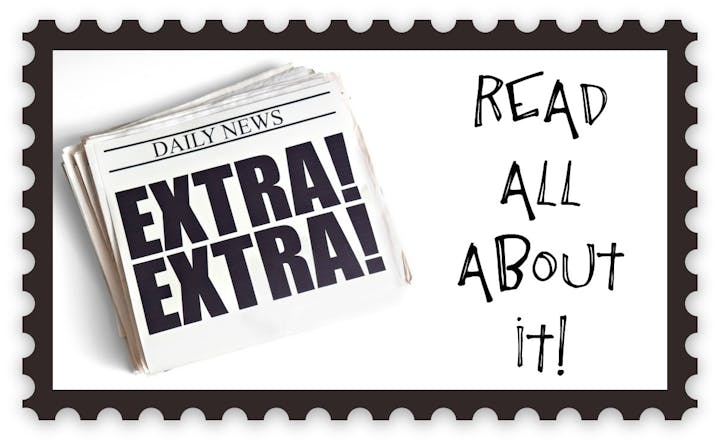 Stack of newspapers with "EXTRA! EXTRA!" and text "READ ALL ABOUT IT!" on the side.