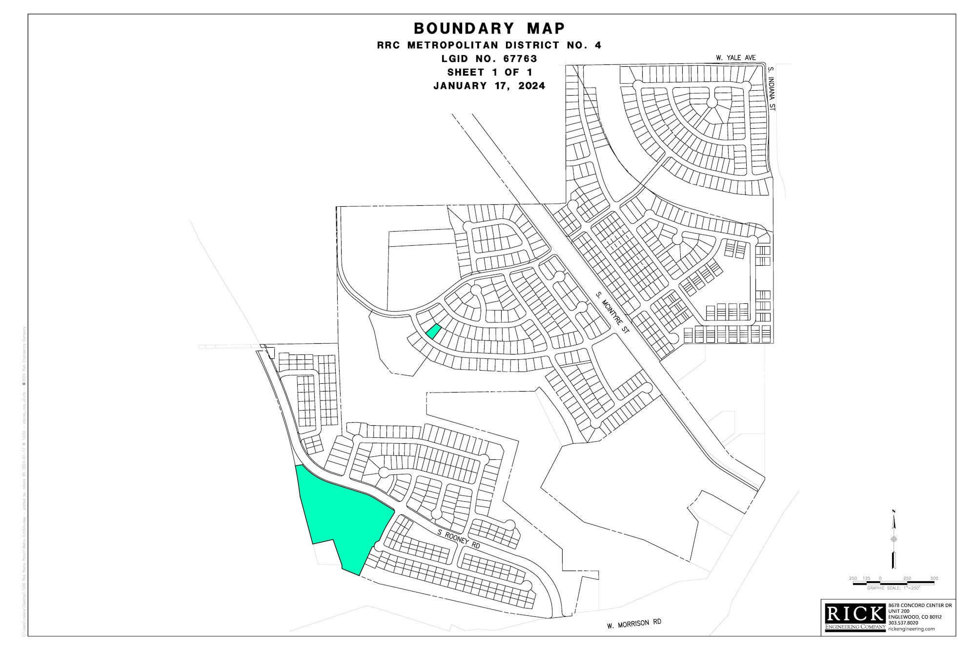 Boundary map of RRC Metropolitan District No. 4, highlighting specific areas, dated January 17, 2024.