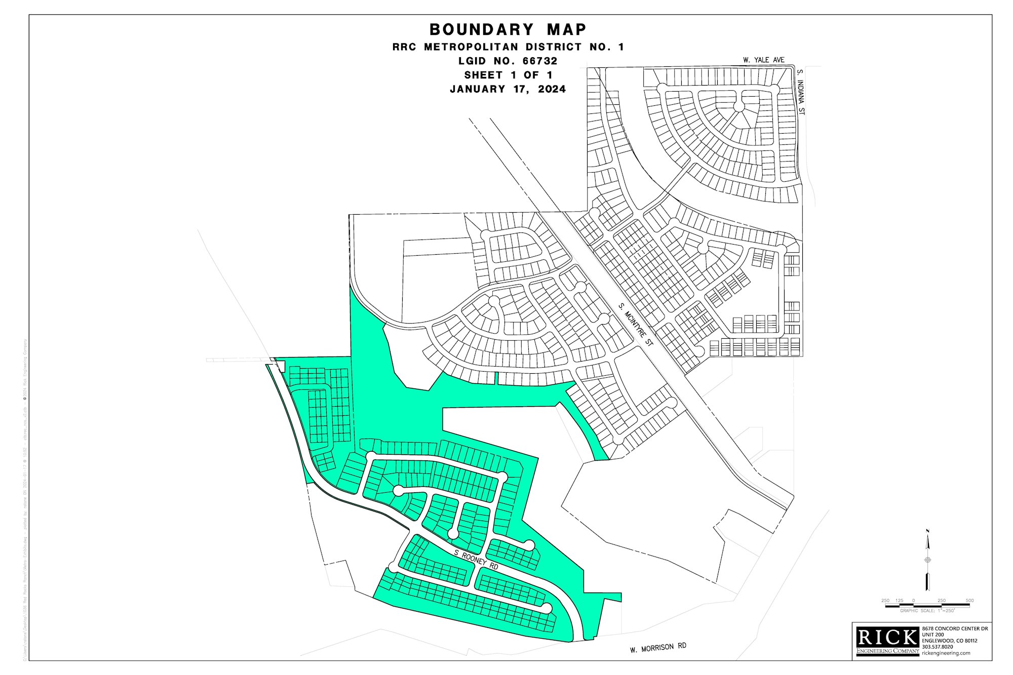 Boundary map of RRC Metropolitan District No. 1, highlighting a specific area; dated January 17, 2024.