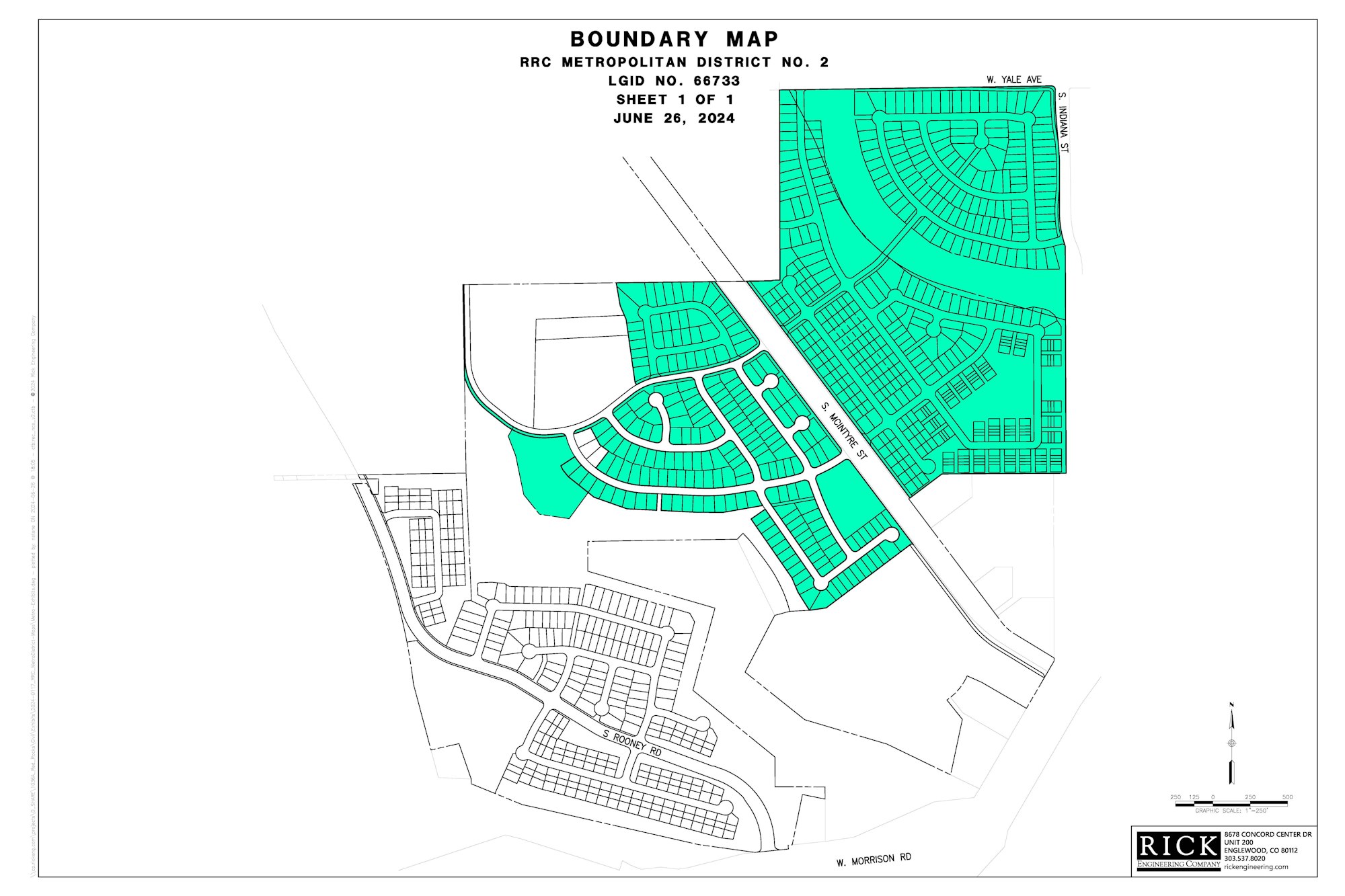 Boundary map of RRC Metropolitan District No. 2, highlighting areas around S. McIntyre St and W. Yale Ave, dated June 26, 2024.