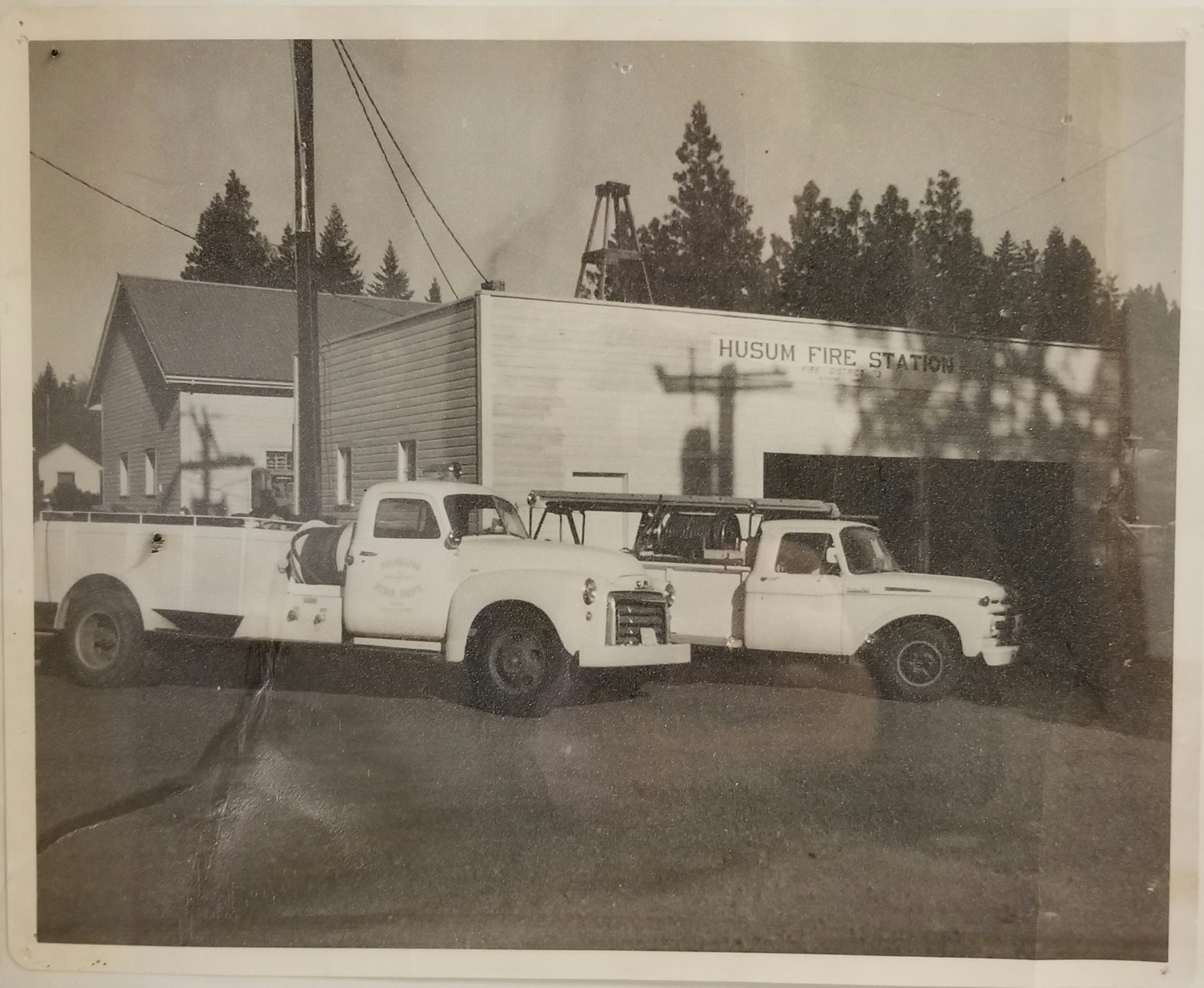 Two fire trucks outside the Husum Fire Hall