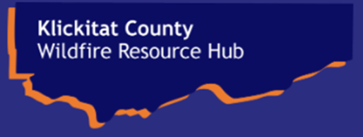 The image features the name "Klickitat County" and the phrase "Wildfire Resource Hub" on a colorful background.