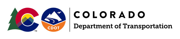 Logos of Colorado DOT and a tree, mountain, and highway symbols, with the text "Colorado Department of Transportation."