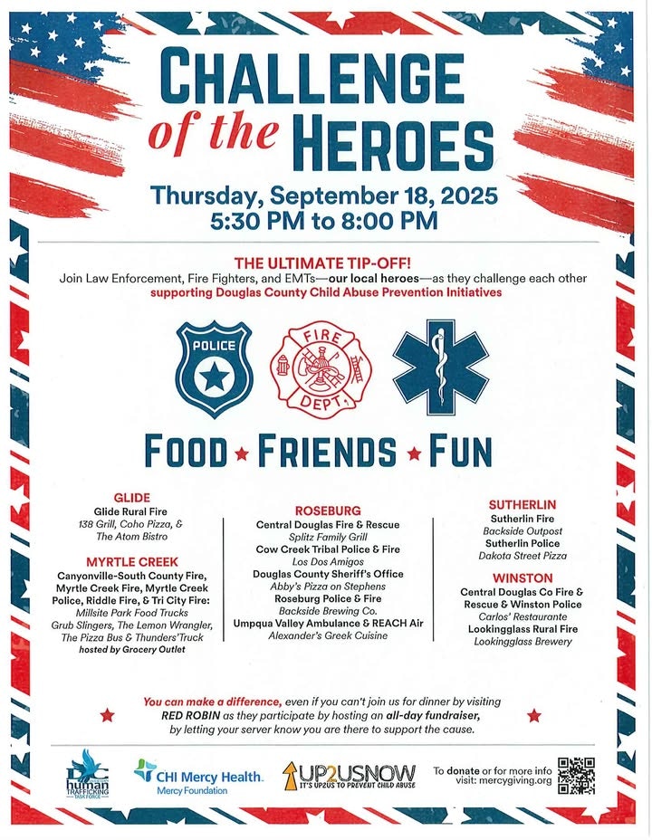 "Challenge of the Heroes" event on Sep 18, 2025, 5:30-8:00 PM, with police, firefighters, EMTs supporting child abuse prevention.