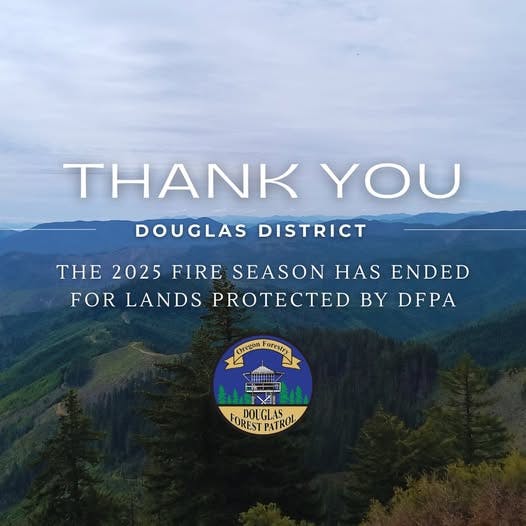 Thank You message for Douglas District as the 2025 fire season ends for lands protected by DFPA.