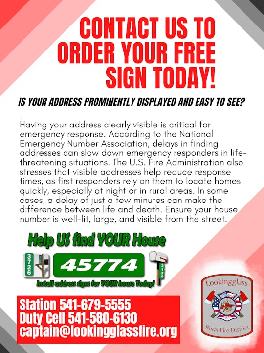 A flyer promoting free sign orders for visible house numbers to assist emergency services.