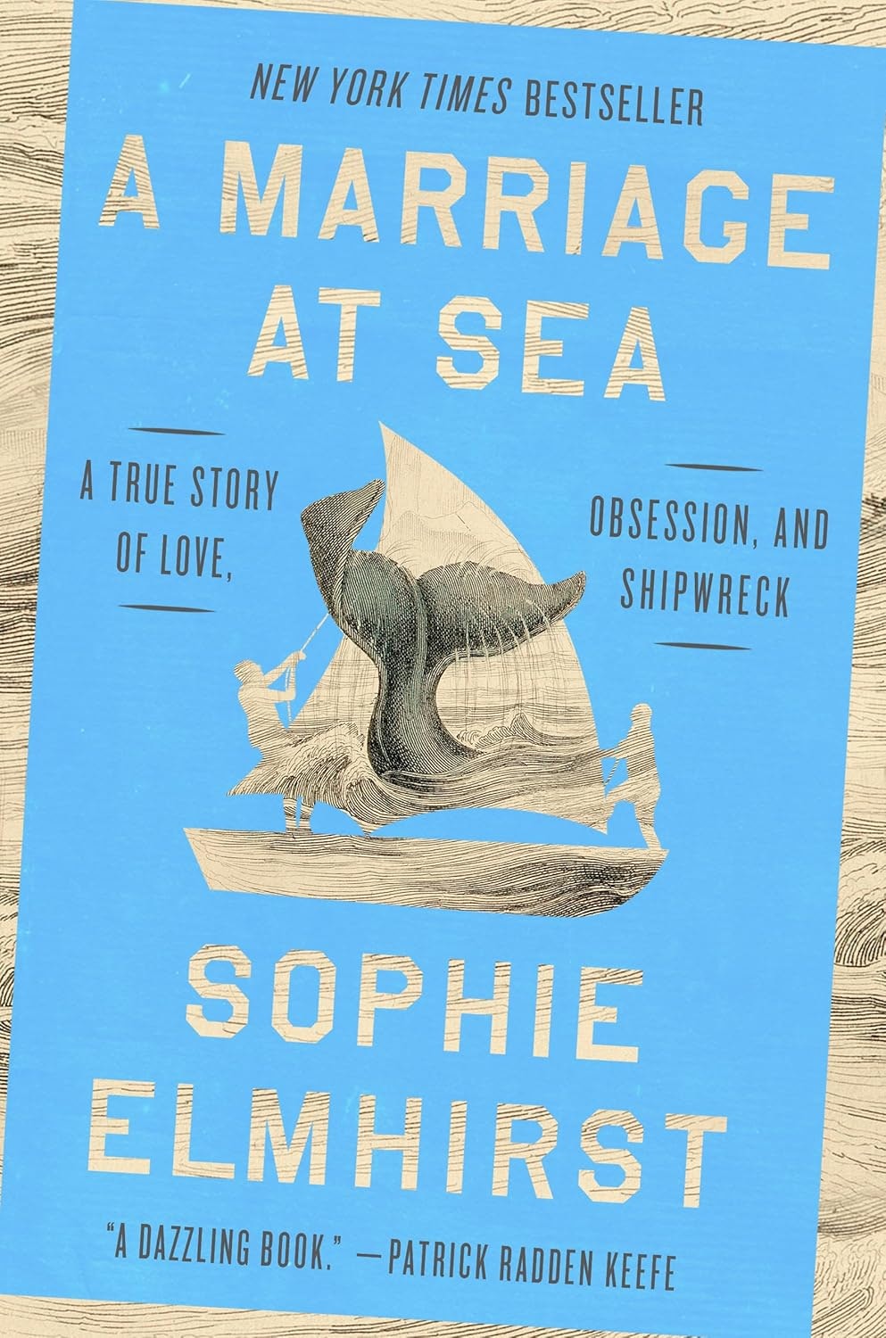 Book cover: "A Marriage at Sea" by Sophie Elmhirst, featuring a ship and whale illustration, labeled a true story of love, obsession, and shipwreck.