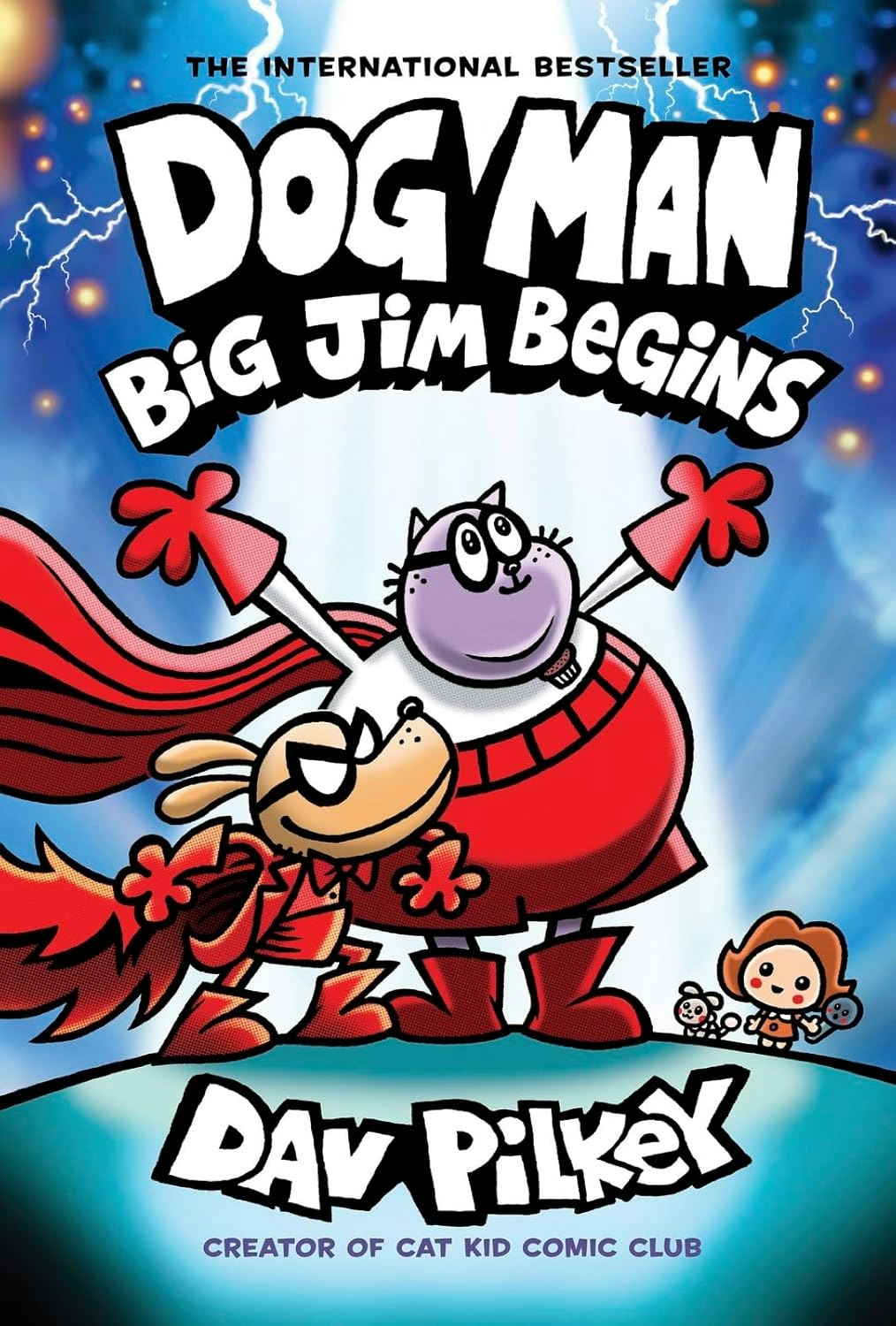 Cover of "Dog Man: Big Jim Begins" by Dav Pilkey, featuring illustrated characters Dog Man and a cat.