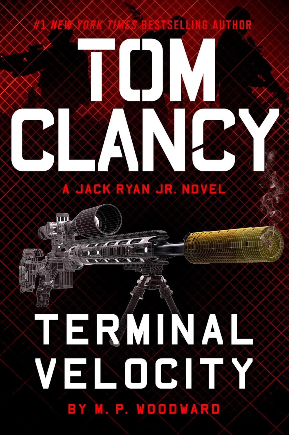 Book cover of "Terminal Velocity" by M.P. Woodward, featuring a rifle design, labeled as a Tom Clancy Jack Ryan Jr. novel.