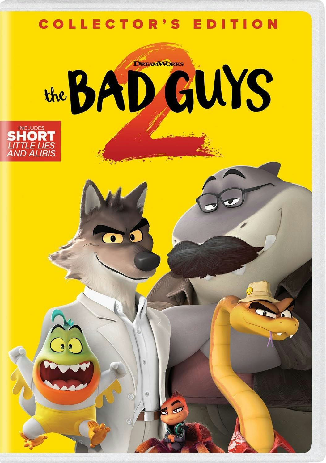 Animated characters on "The Bad Guys 2" Collector's Edition cover, includes "Short Little Lies and Alibis."