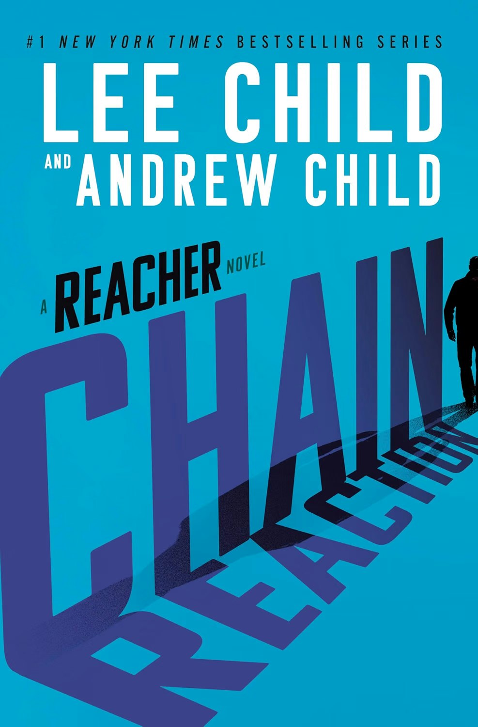 The image features the book "Chain Reaction," a Reacher novel by Lee Child and Andrew Child, highlighting its bestselling status.