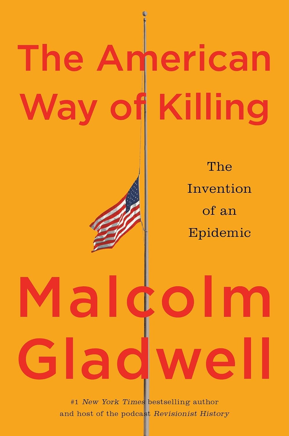 The image features the book cover of "The American Way of Killing" by Malcolm Gladwell, discussing gun violence in America.