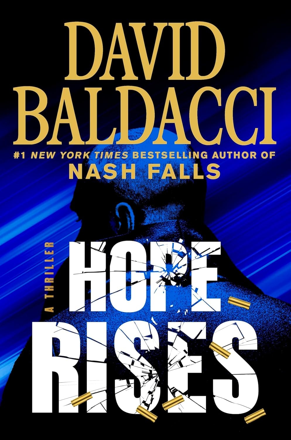 The image features the book cover of "Hope Rises" by David Baldacci, a thriller with a bold, striking design.