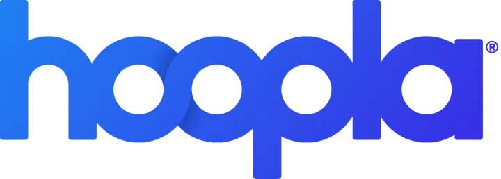 The image features the logo of "hoopla," designed in a gradient blue color scheme.