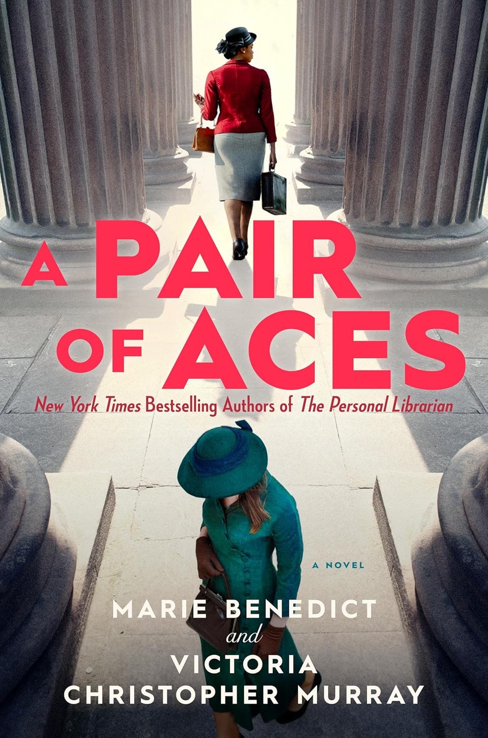 The image features the book cover of "A Pair of Aces" by Marie Benedict and Victoria Christopher Murray, showcasing a stylish design.