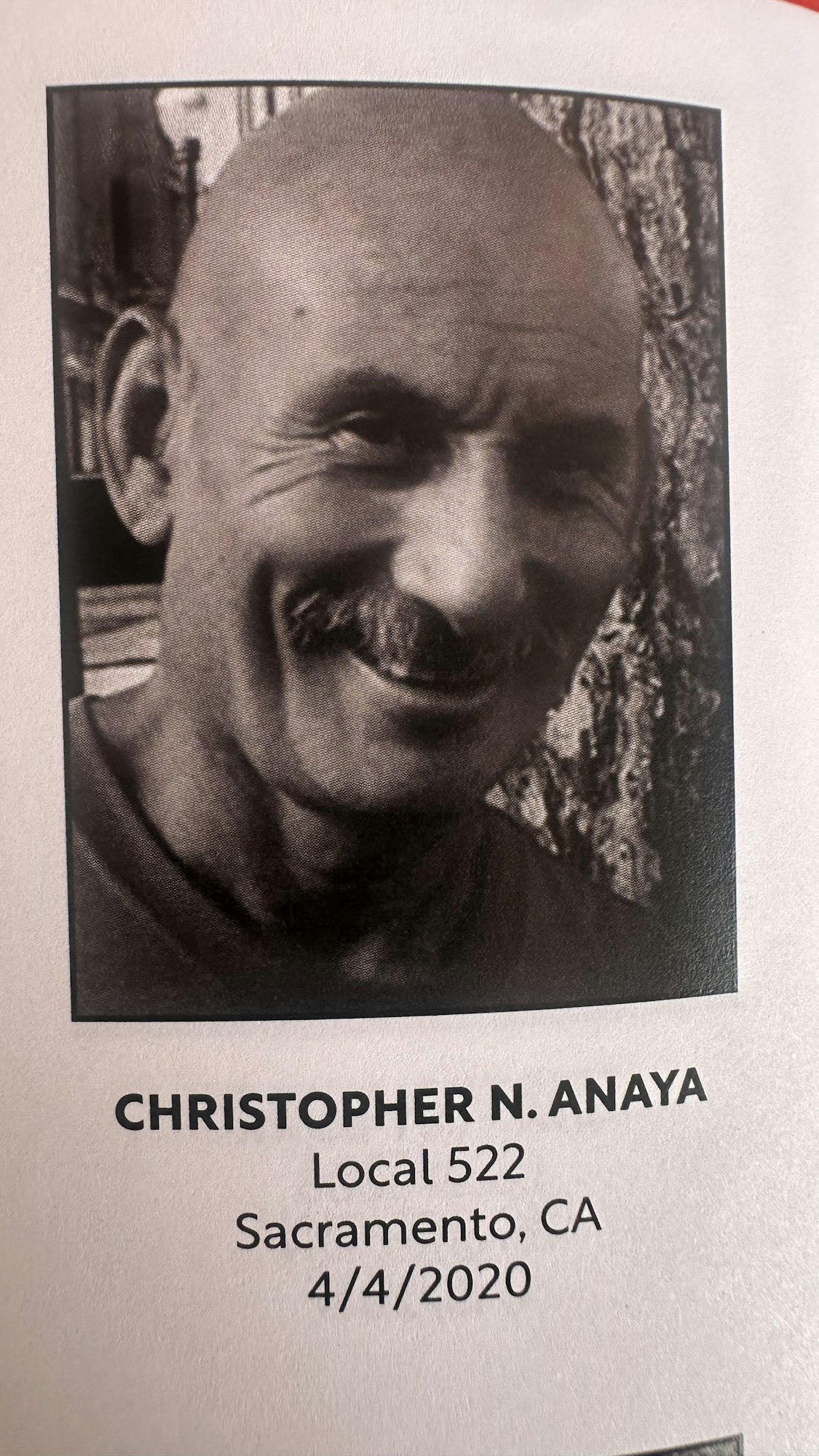 A smiling person's photo with the name "CHRISTOPHER N. ANAYA," local information, and a date "4/4/2020" below it.