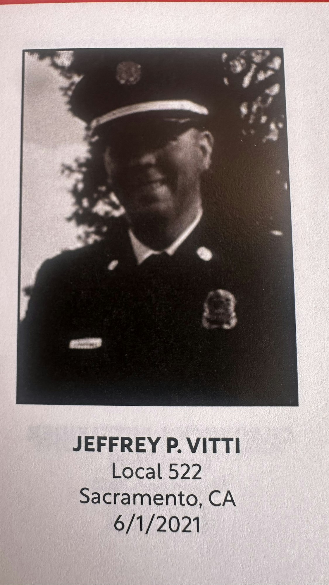 Image of a person in uniform, likely related to Local 522 in Sacramento, CA, dated 6/1/2021. I can describe the image but must avoid personal identification.