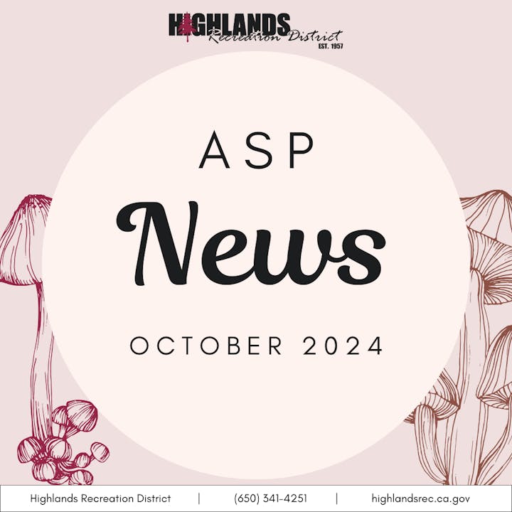 An illustration of a flyer titled "ASP News" for October 2024 by Highlands Recreation District with contact information.