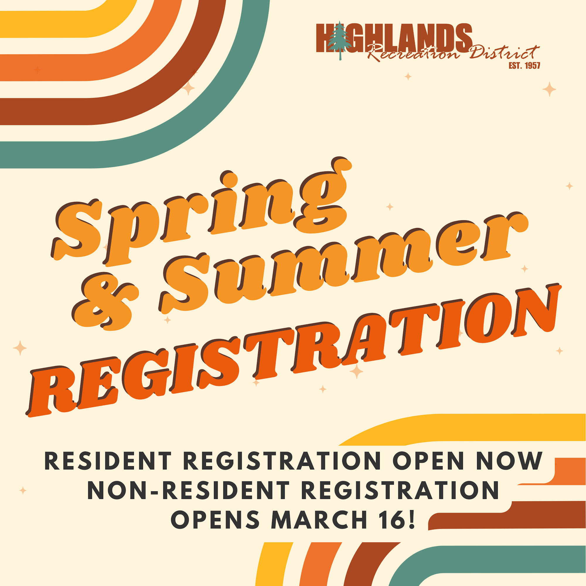 Highlands Recreation District is now accepting Spring & Summer registration for residents. Non-residents can register starting March 16.