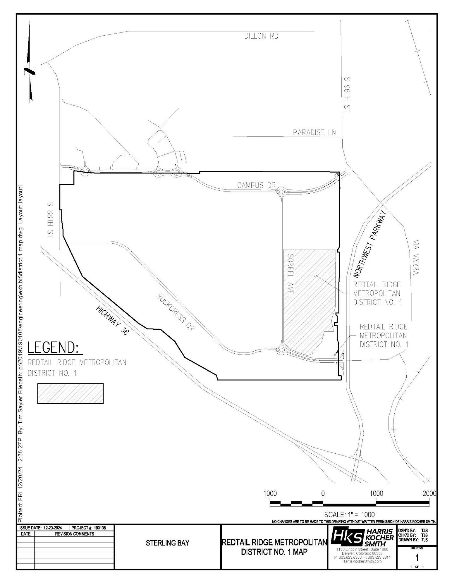 Map of Redtail Ridge Metropolitan District No. 1, generally located west of Northwest Parkway and north of Highway 36
